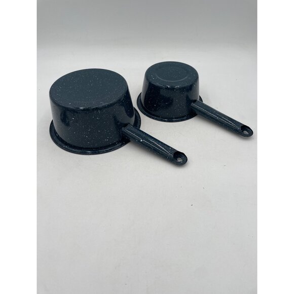 Vintage Graniteware Blue & White Speckled Nesting Saucepans Set Of 2 - Picture 4 of 4